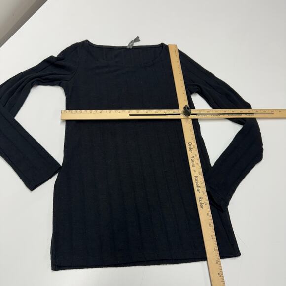 Anthropologie Shirt Womens X Small Black Ribbed Knit Side Slit Tunic Top - Picture 7 of 9